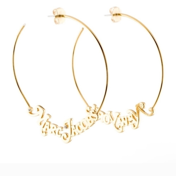 Marc Jacobs New York Gold Logo Hoop Earrings NWT - Picture 7 of 11
